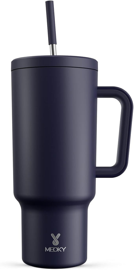 Meoky 40 oz Tumbler with Handle and Straw: Stainless Steel Insulated Tumbler with Lid and Straw - 100% Leak Proof Tumbler for Car Cup Holders - Travelers Commuters Workers, Blueberry