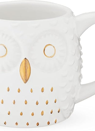 Pinky Up Olivia Owl Mug, Cute Mugs for Women, Tea Tumbler Cup, Tea Accessory Gifts, Owl Design, White and Gold, 16oz