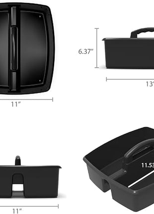 Storex 2-Compartment Large Caddy – Multipurpose Classroom Organizer with Handle, Black, 1-Pack (00973A06C)