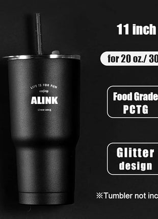 ALINK 12PCS Reusable Black Glitter Straws, 11" Long Hard Plastic Tumbler Drinking Straws for 16 OZ 20 OZ 30 OZ Stanley, YETI, Mason Jar, Starbucks Tumblers with Cleaning Brush