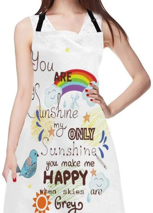 EKOBLA You Are My Sunshine Aprons Bird Cloud Sun Rainbow Waterproof Resistant Chef Cooking Kitchen BBQ Adjustable Aprons for Women Men 27x31 Inch