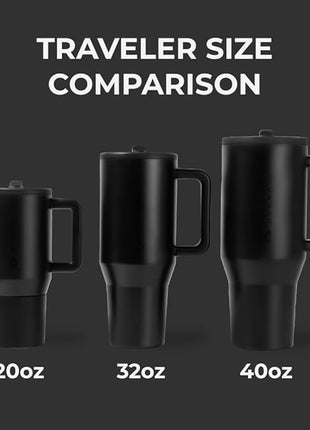 HydroJug Traveler - 32 oz Water Bottle with Handle & Flip Straw - Fits in Cup Holder, Leak Resistant Tumbler-Reusable Insulated Stainless Steel & Rubber Base - Gifts for Women & Men, Black