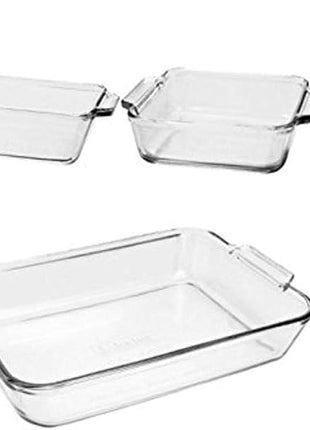 Anchor Hocking Glass Baking Dishes for Oven, 3 Piece Set (3 Qt Glass Casserole Dish, Cake Pan, and Bread Pan)
