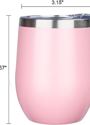 MEZMUT 12oz Insulated Wine Tumbler with Lid Double Wall Vacuum Stainless Steel Wine Glass Coffee Mug Insulated Tumbler Cup for Champaign, Cocktail, Beer (Pink, 1 Pack)