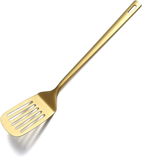 Gold Spatulas, Berglander Slotted Turner Titanium Gold Plating, Metal Turner For Cooking, Kitchen Barbecue Spatulas, Dishwasher Safe, Easy to Clean