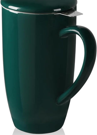 Sweejar Porcelain Tea Infuser Mug with Lid, 20 oz Teacup with Strainers for Loose Leaf Tea, Microwave and Dishwasher Safe Coffee Mug(Jade)