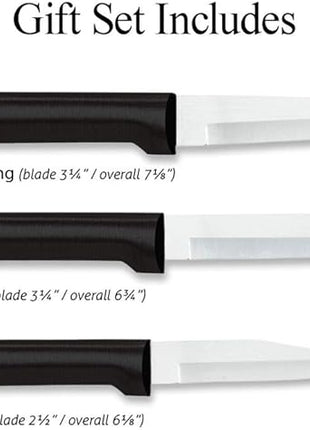 Rada Cutlery 3-Piece Paring Knife Galore Knife Gift Set (G201), Stainless Steel Hollow Ground Blades, Made in USA, Black Handles