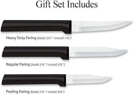 Rada Cutlery 3-Piece Paring Knife Galore Knife Gift Set (G201), Stainless Steel Hollow Ground Blades, Made in USA, Black Handles