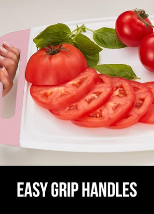 GORILLA GRIP BPA-Free Reversible Kitchen Cutting Board Set of 3, US Designed, Nonporous, Juice Grooves Catch Liquid, Slip Resistant Border, Dishwasher Safe, Durable Large Food Chopping Boards, Pink