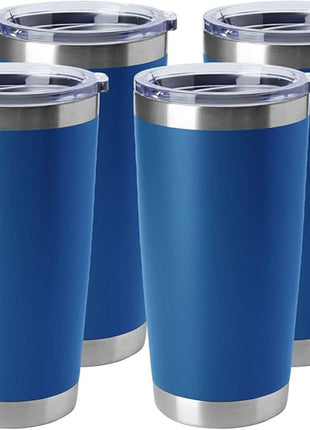 HASLE OUTFITTERS 20oz Tumblers Stainless Steel Mugs with Lid Double Wall Vacuum Insulated Coffee Cups for Cold & Hot Drinks (20oz-Dark Blue, 4 Pack)