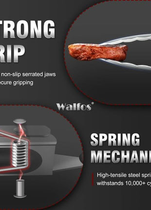 Walfos Extra Long Grill Tongs - Heavy Duty Metal Tongs - 16 & 12 inch Great for Grilling,BBQ/Barbecue,Cooking - Stainless Steel and Non-Slip Heat Resistant Silicone Handle (Set of 2)