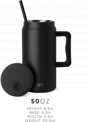 Simple Modern 50 oz Mug Tumbler with Handle and Straw Lid | Reusable Insulated Stainless Steel Large Travel Jug Water Bottle | Gifts for Women Men Him Her | Trek Collection | Almond Birch