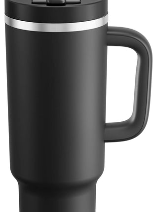 40 oz Tumbler with Handle and Straw: Stainless Steel Insulated Tumbler Keeps Cold for 24 Hours, Leakproof Travel Cup Fits in Cup Holder and BPA-Free, Black Night
