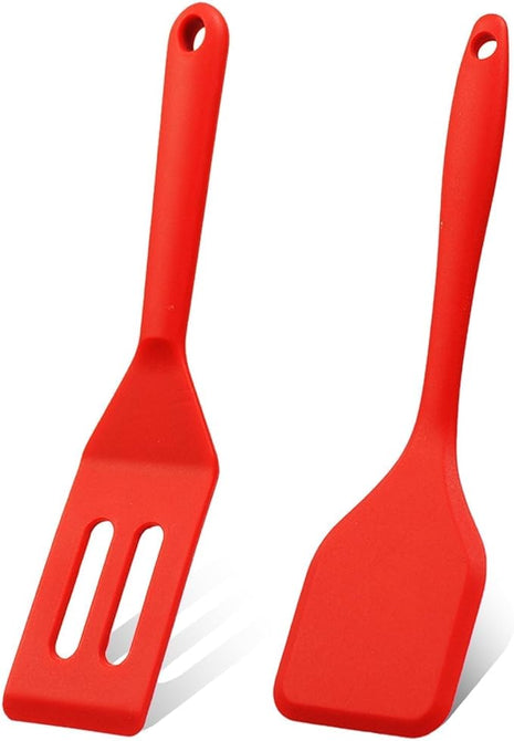 Dazzhues Mini Silicone Brownie Serving Spatula Set Flexible Non Stick Serve Turner Heat Resistant Cooking Spatula for Flip Eggs Crepe Steak Pizza Kitchen Utensil (Red)