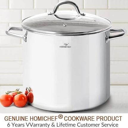 HOMICHEF LARGE STOCK POT 24 Quart With Lid - Nickel Free Stainless Steel Cookware Stockpot 24 Quart - Healthy Cookware Polished Stockpots - Heavy Duty Induction Pot Soup Pot With Lid