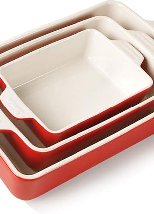 Sweejar Ceramic Bakeware Set, Rectangular Baking Dish for Oven Lasagna Pans for Cooking, Kitchen, Cake Dinner, Banquet and Daily Use, 11.8 x 7.8 x 2.75 Inches of Baking Pans (Red)