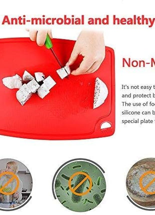 Liflicon Extra Large Thick Silicone Cutting Boards for Kitchen 14.6'' x 10.43'' Flexible Cutting Chopping Boards/Mats Non-slip Deep Drip Juice Groove, Dishwasher Safe-Red