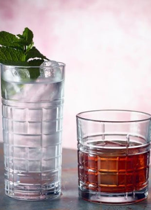 LAV Old Fashioned Whiskey Glass Set with Linear Nuances | Set of 4 x 11 oz | Brit Glasses, Bourbon, Scotch, Cocktails, Liquor | Crystal Whiskey, Bistro, Short Drink, Rock Glass, Bar | Dishwasher Safe