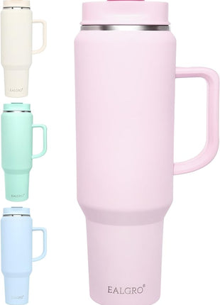 50 oz Tumbler with Handle, Insulated Tumblers with Lid and Straw, Large Metal Sports Water Bottle Jug, Thermal Stainless Steel Travel Coffee Mug Cup, Blush