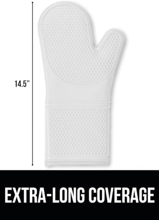 GORILLA GRIP BPA-Free Soft Silicone Oven Mitts, 14.5x8.3, Heat Resistant and Waterproof Cooking Gloves, Thick Cotton Lining, Flexible Gripping for Baking Grilling, Kitchen Potholders Set of 2, White