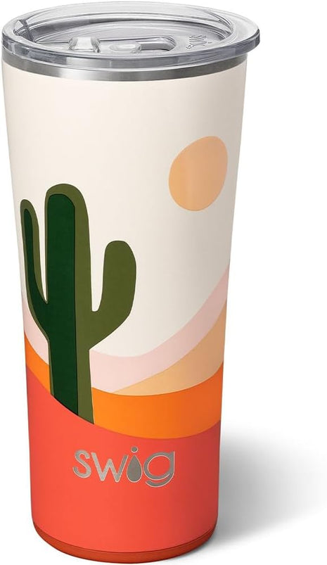 Swig Life 22oz Insulated Tumbler, Travel Coffee Tumbler with Lid, Cup Holder Friendly Travel Coffee Mug, Stainless Steel (Boho Desert)