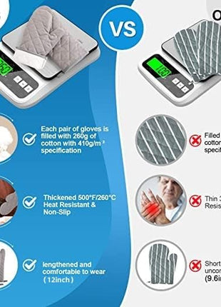 Oven Mitts and Pot Holders 4 pcs Set,High Heat Resistant 500 Degree Extra Thicken Long Kitchen Cotton Oven Glove for Cooking (12 Inch,Grey)