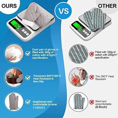 Oven Mitts and Pot Holders 4 pcs Set,High Heat Resistant 500 Degree Extra Thicken Long Kitchen Cotton Oven Glove for Cooking (12 Inch,Grey)