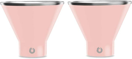 SNOWFOX Premium Vacuum Insulated Stainless Steel Martini Glass, Set of 2, Martinis Stay Icy Cold, Stemless Cocktail Glasses, Elegant Home Entertaining, Bold Beautiful Barware Set, 8 oz, Light Pink