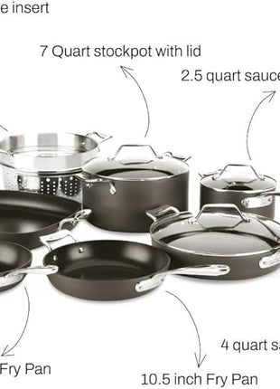 All-Clad Essentials Hard Anodized Nonstick Cookware Set 10 Piece Oven Safe 350F Pots and Pans Black