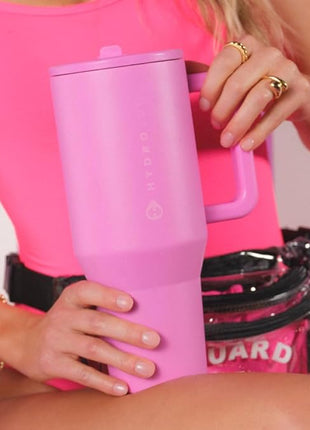 HydroJug Traveler - 40 oz Water Bottle with Handle & Flip Straw - Fits in Cup Holder, Leak Resistant Tumbler-Reusable Insulated Stainless Steel & Rubber Base - Gifts for Women & Men, Taffy