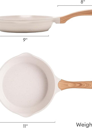 JEETEE 11 Inch Nonstick Frying Pan, Stone Coating Cookware, Nonstick Omelette Pan with Heat-Resistant Handle, Compatible with All Stoves (Beige)