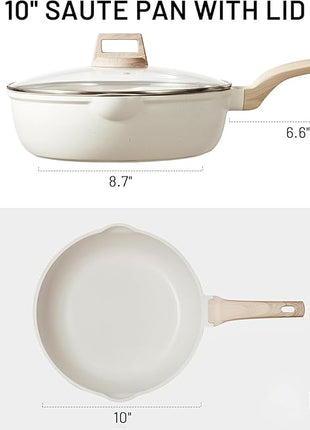 CAROTE 10Inch Nonstick Deep Frying Pan with Lid, 4.5Qt Jumbo Cooker Saute Pan with Pour Spout, Skillet Induction Cookware, Non Stick Cooking Pan Kitchen Pan PFOA Free, White Granite