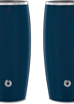 SNOWFOX Premium Vacuum Insulated Stainless Steel Beer Glass, Home Bar Accessories, Drinkware, Frosty Beverages Stay Cold, 18oz, Set of 2, Navy