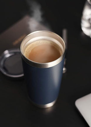 DOMICARE 20oz Stainless Steel Tumbler Bulk with Lid, Double Wall Vacuum Insulated Travel Mug, Powder Coated Coffee Cup (Powder Navy, 4)