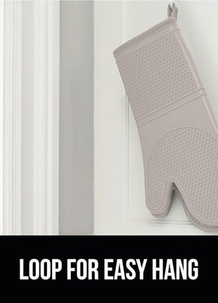 GORILLA GRIP BPA-Free Soft Silicone Oven Mitts, 14.5x8.3, Heat Resistant and Waterproof Cooking Gloves, Thick Cotton Lining, Flexible Gripping for Baking Grilling, Kitchen Potholders Set of 2, Almond