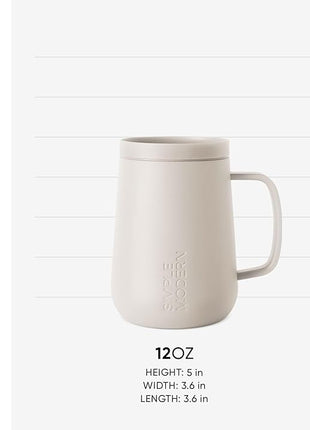 Simple Modern Voyager Signature Mug | Travel Coffee Tumbler with 360° Lid and Handle | Ceramic-Lined Insulated Stainless Steel Iced Cold Brew Cup | 12oz, Almond Birch