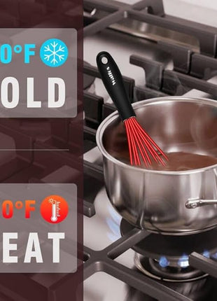 Walfos Mini Whisk Red Small whisk-Non Scatch Rubber Coated Whisk,small silicone whisk 5 & 7 inch Tiny Whisk,Nice for mixing and stirring small batches of powder and sauce in small bowl containers.2pcs