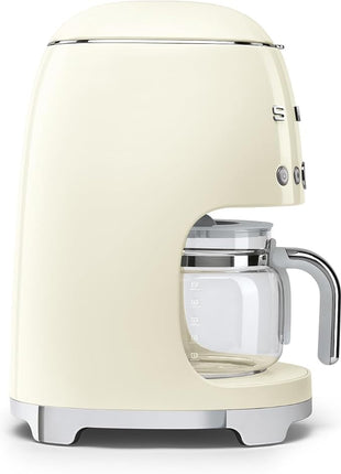 Smeg 50's Retro Style Aesthetic Drip Coffee Machine with 10 Cup Glass Carafe, Auto Start Feature, Keep Warm Plate, and Two Coffee Strength Settings (Cream)