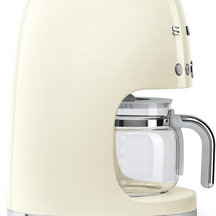 Smeg 50's Retro Style Aesthetic Drip Coffee Machine with 10 Cup Glass Carafe, Auto Start Feature, Keep Warm Plate, and Two Coffee Strength Settings (Cream)