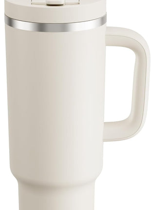 40 oz Tumbler with Handle and Straw: Stainless Steel Insulated Tumbler Keeps Cold for 24 Hours, Leakproof Travel Cup Fits in Cup Holder and BPA-Free, Cream Moon