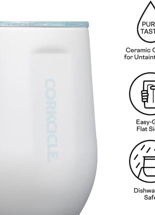 Corkcicle Pure Taste Stemless Insulated Wine Glass Tumbler - Keeps Beverages Cold 6 Hours & Hot 3 Hours - Stainless Steel - Easy-Grip - Summer Drinkware Gift - 12 oz - Ceramic White/Powder Blue