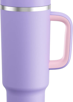 40 oz Tumbler with Handle and Straw: Stainless Steel Insulated Tumbler Keeps Cold for 24 Hours, Leakproof Travel Cup Fits in Cup Holder and BPA-Free, Mauve
