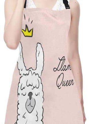 EKOBLA Llama Queen Aprons Alpaca Wearing Crown Funny Cute Animal Cartoon Waterproof Resistant Chef Cooking Kitchen BBQ Adjustable Aprons for Women Men 27x31 Inch
