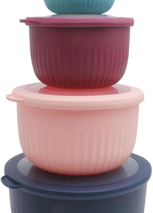 COOK WITH COLOR Prep Bowls with Lids- Wide and Deep Nesting Plastic Small Mixing Bowl Set with Lids, 8 Piece Set - Deep Bowls, Navy