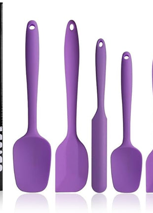 Silicone Spatulas Set, Rubber Spoon Spatula Heat Resistant Spoonula One Piece Design Seamless Spatula Non-Stick Scrapers Baking Mixing Tool (Purple)