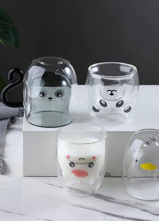 Panda Mug Cute Mugs Glass Double Wall Insulated Glass Espresso Cup, Kawaii Mug, Coffee Cup, Tea Cup, Milk Cup, Birthday Christmas Gifts(Panda)