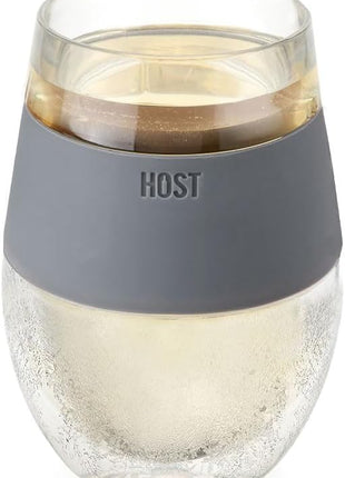 HOST Cooling Cup Plastic Double Wall Insulated Freezable Drink Chilling Tumbler with Freezing Gel Wine Glasses for Red and White Wine, 8.5 oz, Grey Set of 1