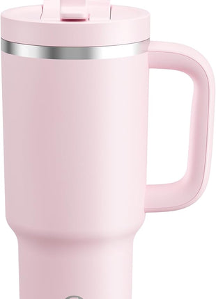 32 oz Tumbler with Handle and Straw: Stainless Steel Insulated Tumbler Keeps Cold for 24 Hours, Leakproof Travel Cup Fits in Cup Holder and BPA-Free, Cotton Candy