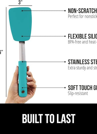 GORILLA GRIP Patented BPA-Free Non-Scratch Spatula, Heat Resistant Flexible Silicone Head for Nonstick Cooking Pans, Soft Rubber Handle, Kitchen Spatulas for Flipping Eggs, Pancakes, 11.6 in Turquoise