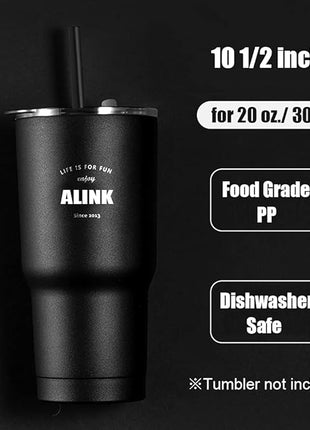 ALINK 12-Pack Reusable Black Straws, 10.5" Long Hard Plastic Tumbler Replacement Straws for 16 OZ 20 OZ 30 OZ Stanley, YETI, Mason Jar, Starbucks Tumblers, Set of 10 with Cleaning Brush